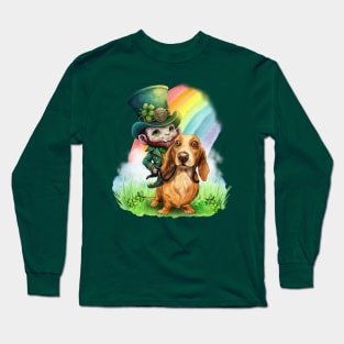 Leprechaun riding a Dachshund Long Sleeve T-Shirt